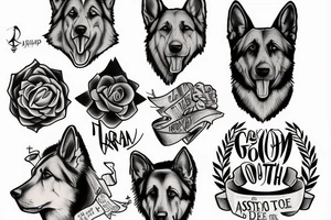 Adoption, struggle, triumph, courage, death, German shepherd, god tattoo idea