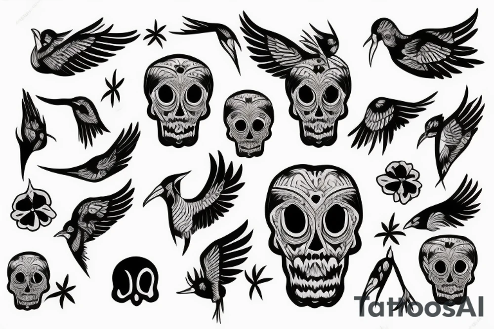 skull bird tattoo idea