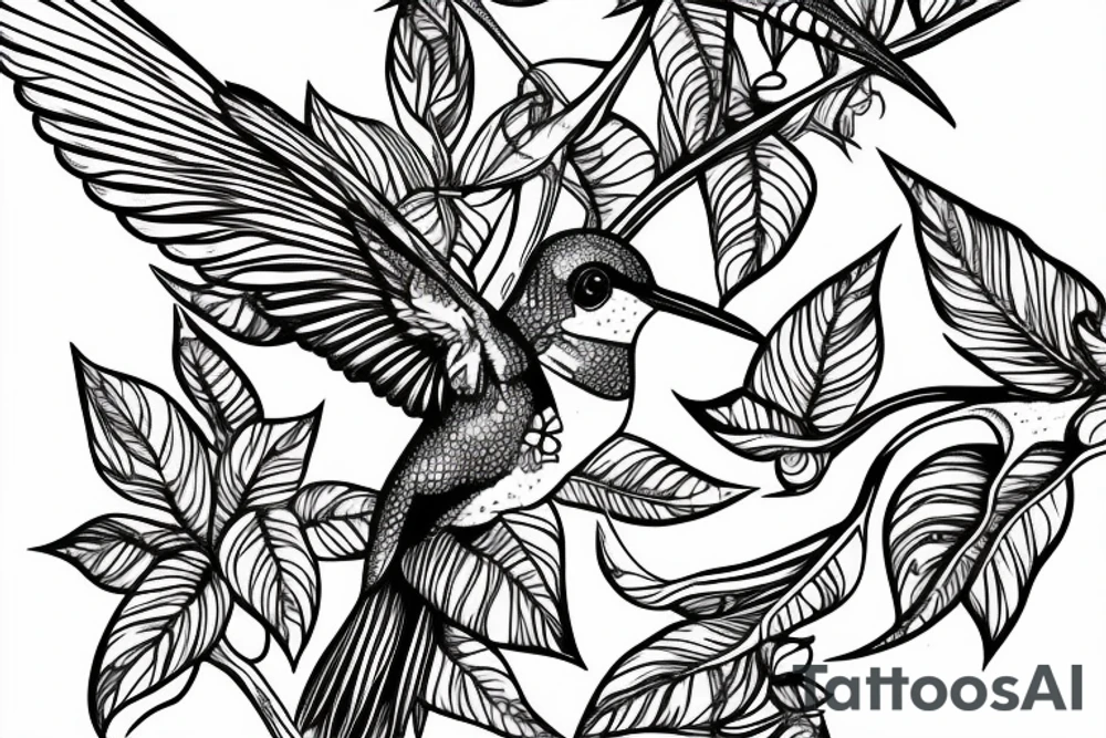 a Skeleton hummingbird on branch tattoo idea