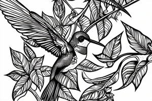 a Skeleton hummingbird on branch tattoo idea