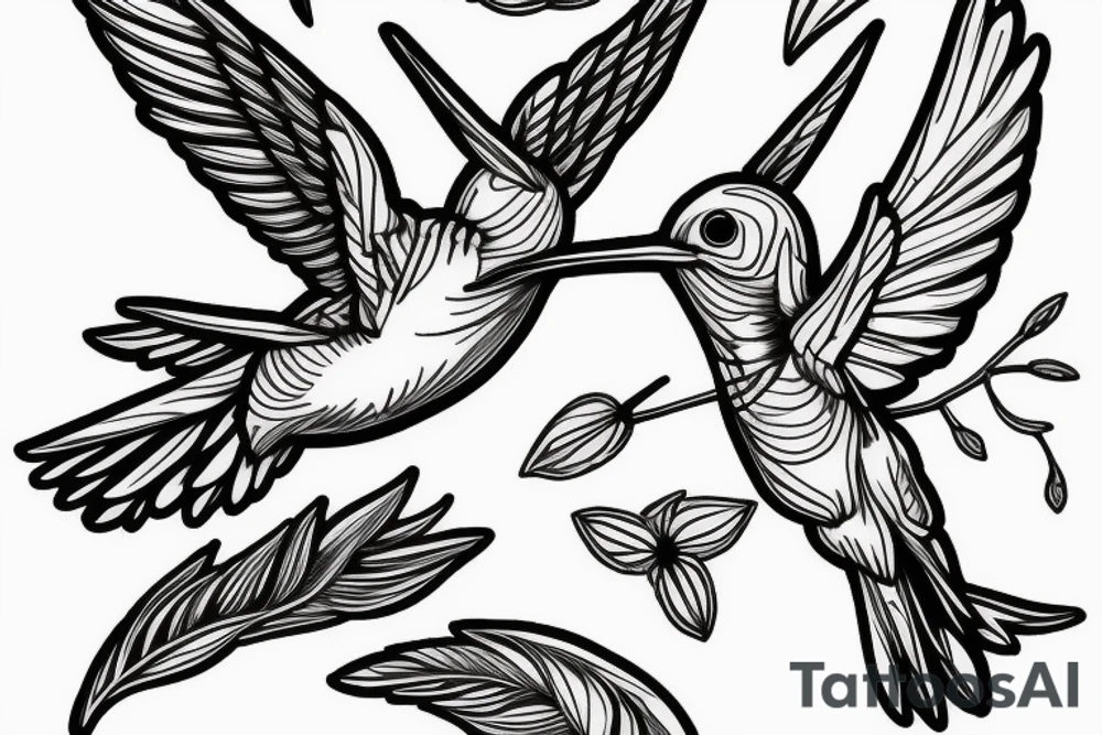 a Skeleton hummingbird on branch tattoo idea