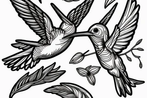 a Skeleton hummingbird on branch tattoo idea