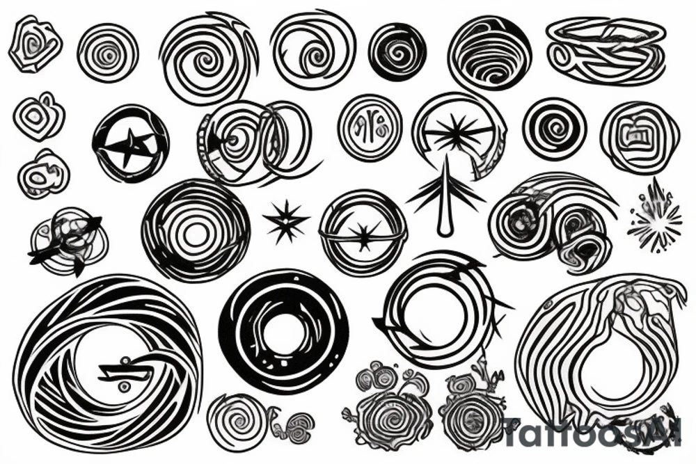 Treasure Island planet with crossing rings tattoo idea