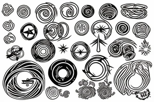 Treasure Island planet with crossing rings tattoo idea