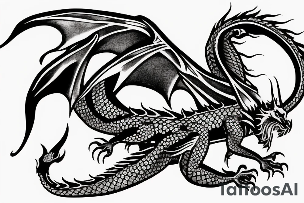 a dragon flying with his shadow under him tattoo idea