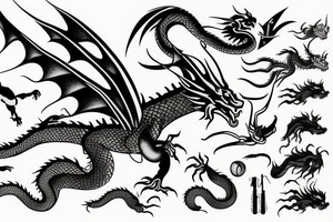 one dragon flying, his shadow reflecting under him tattoo idea