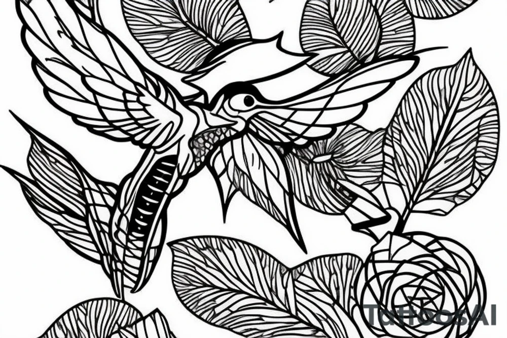 a Skeleton hummingbird on branch tattoo idea