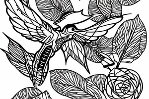 a Skeleton hummingbird on branch tattoo idea