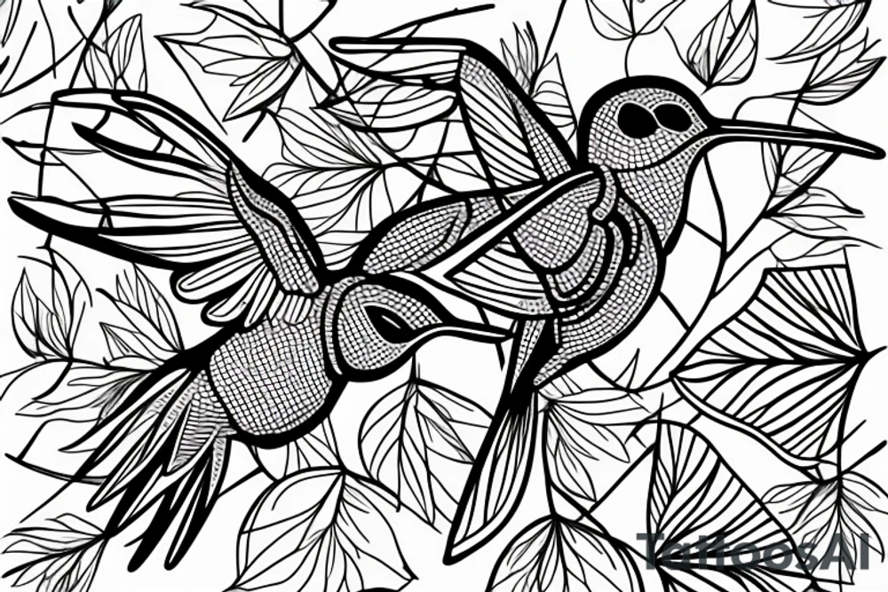 a Skeleton hummingbird on branch tattoo idea
