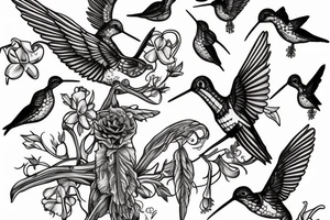 a Skeleton hummingbird on branch tattoo idea