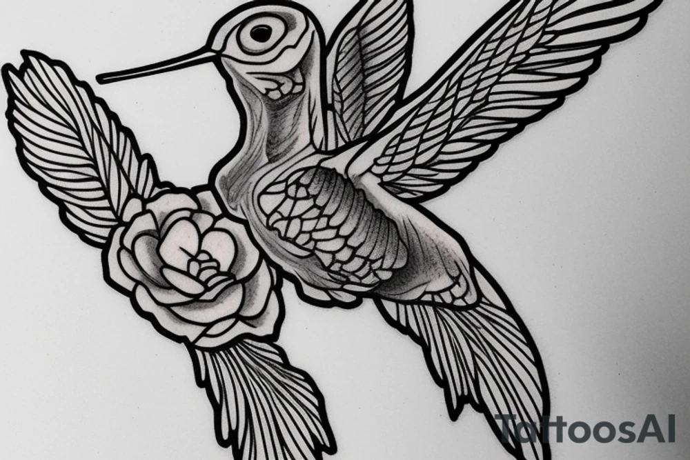 a Skeleton hummingbird on branch tattoo idea