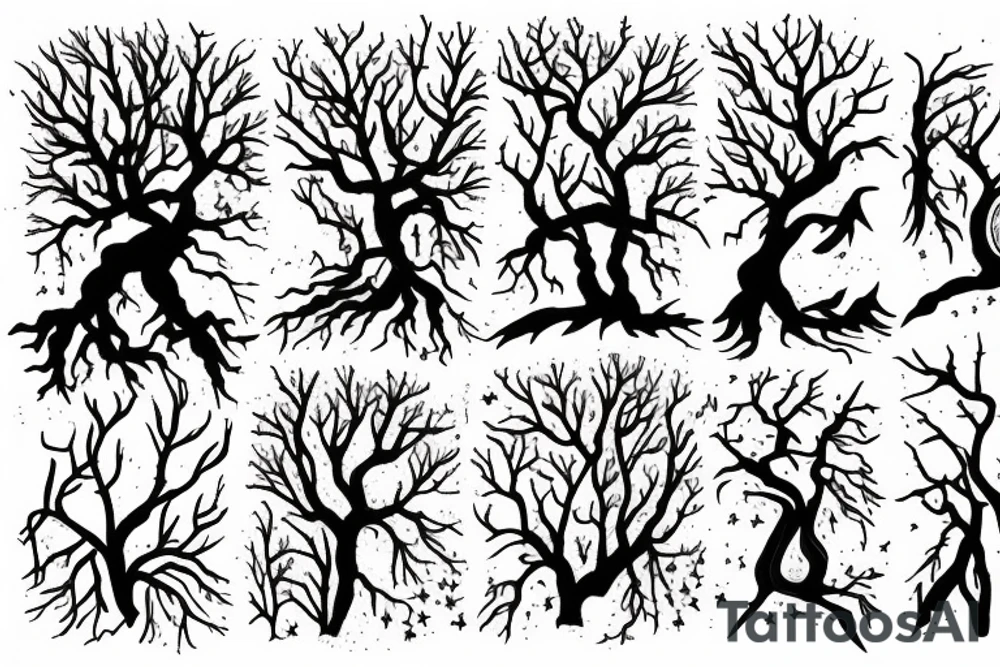 Sleepy hollow tree with fire and lightning tattoo idea