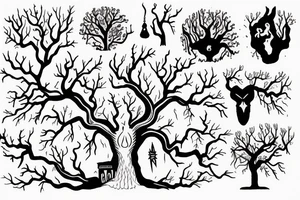 Sleepy hollow tree with fire and lightning tattoo idea