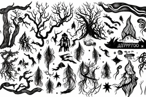 Sleepy hollow tree with fire and lightning tattoo idea