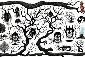 Sleepy hollow tree with fire and lightning tattoo idea