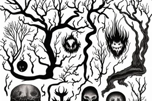 Sleepy hollow tree with fire and lightning tattoo idea