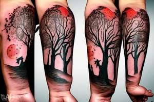 Sleepy hollow tree with fire and lightning tattoo idea