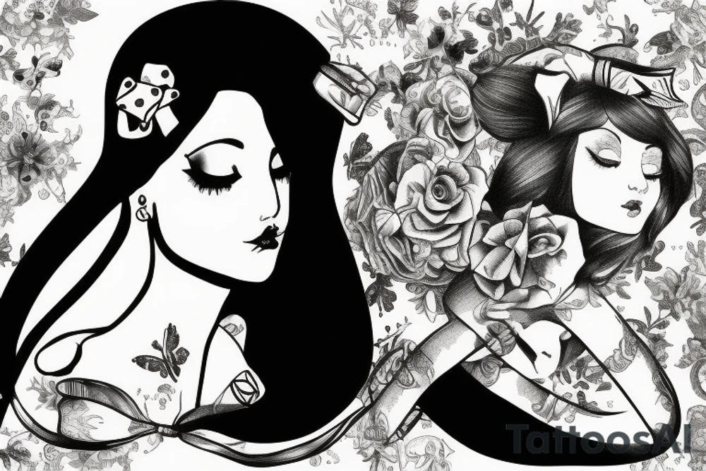 alice in wonderland naughty with ribbon in hair tattoo idea