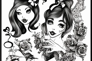alice in wonderland naughty with ribbon in hair tattoo idea