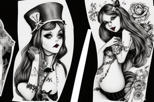 alice in wonderland naughty with ribbon in hair tattoo idea