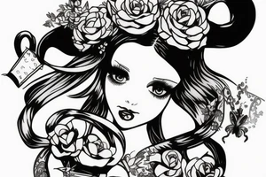 alice in wonderland naughty with ribbon in hair tattoo idea