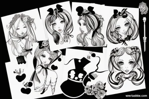 alice in wonderland naughty with ribbon in hair tattoo idea