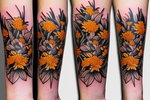 A bouquet of marigold,aster and chrysanthemums tattoo idea