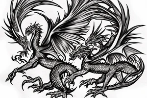 Dragon fighting a Phoenix with clouds or vortexes around tattoo idea