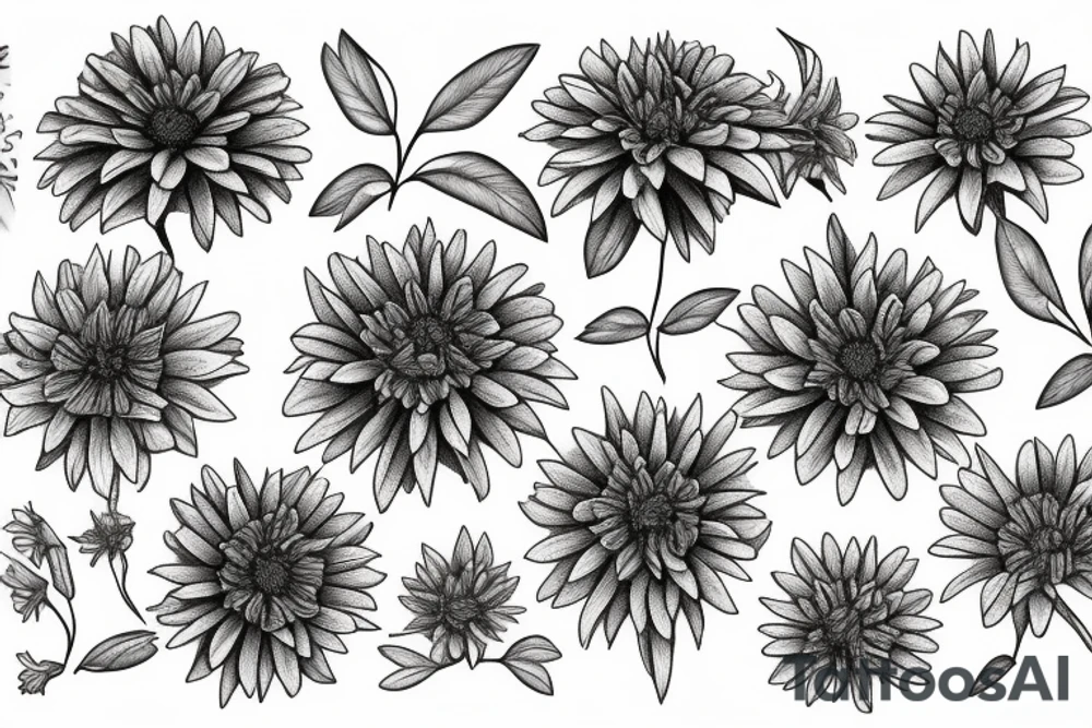 A bouquet of marigold,aster chrysanthemums tattoo idea