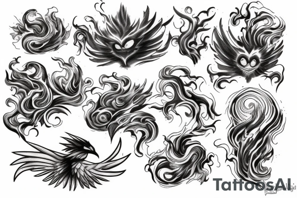 Phoenix with clouds or vortexes around tattoo idea