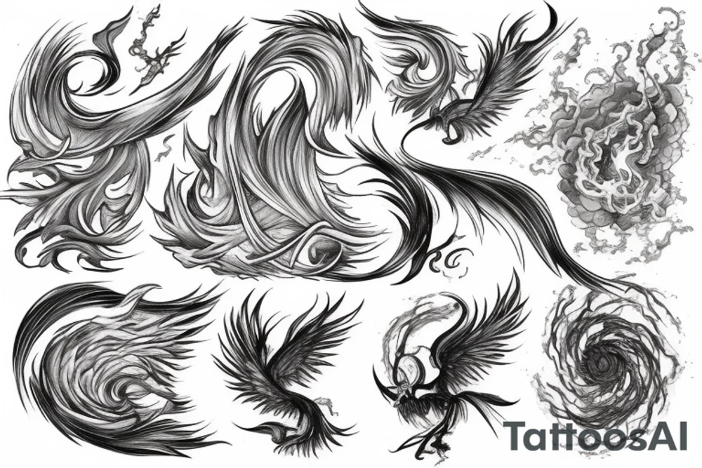 Phoenix with clouds or vortexes around tattoo idea