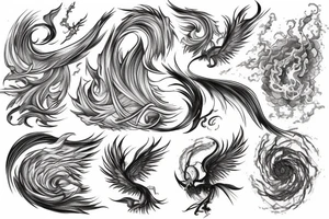 Phoenix with clouds or vortexes around tattoo idea