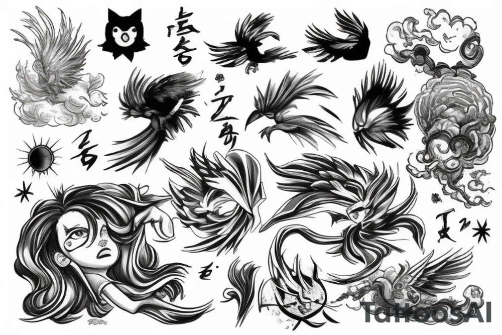 Phoenix with clouds around tattoo idea