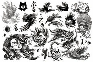 Phoenix with clouds around tattoo idea