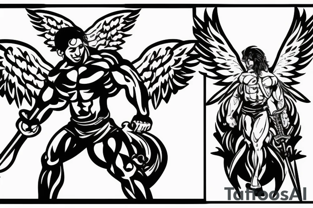 Mighty muscle male Angel with sword tattoo idea Mighty muscle male Angel with sword tattoo idea