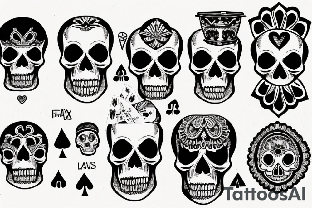 skull and cards sleeve tattoo idea