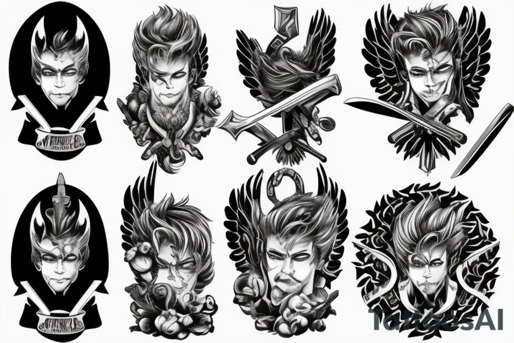 Mighty muscle male Angel with sword tattoo idea