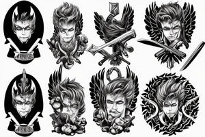 Mighty muscle male Angel with sword tattoo idea