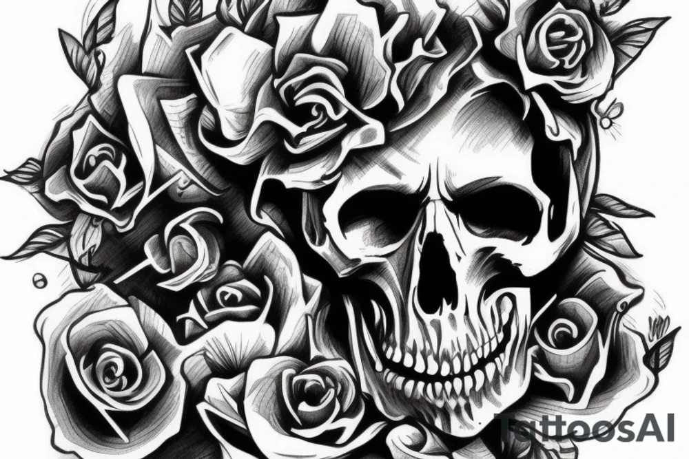 skull and cards scary full sleeve tattoo idea
