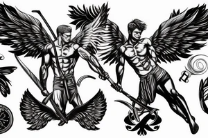 muscle male Angel with wings and sword tattoo idea