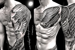 muscle male Angel with wings and sword tattoo idea