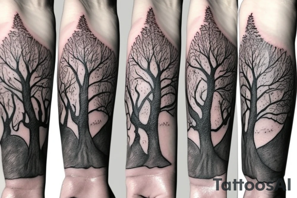 Gondor tree with a Man, a woman, a boy and a girl holding hands tattoo idea