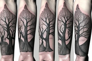 Gondor tree with a Man, a woman, a boy and a girl holding hands tattoo idea