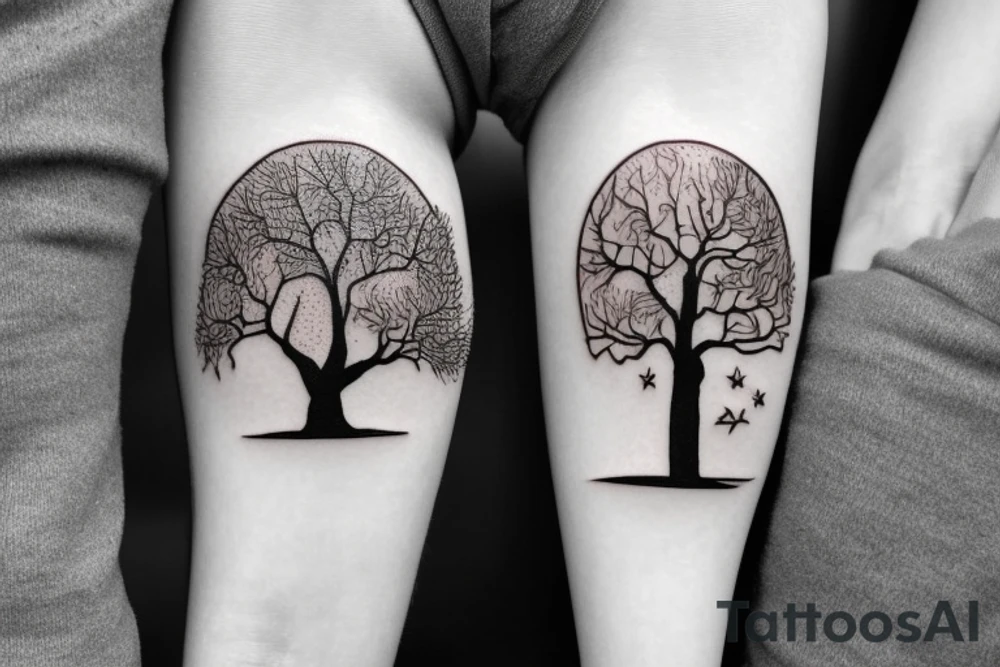 Gondor tree with a Man, a woman, a boy and a girl holding hands tattoo idea