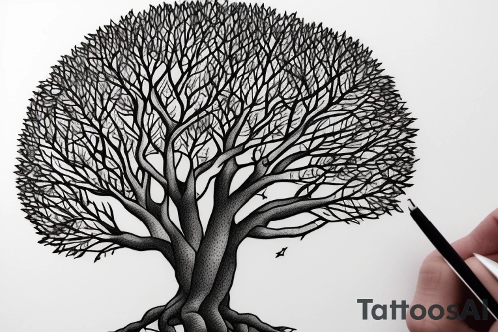 Gondor tree with a Man, a woman, a boy and a girl holding hands tattoo idea