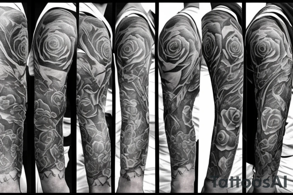 Full sleeve.
Thoughtful and depressed with musical ideas and a rose and something like a big feather or bird. tattoo idea