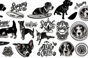A dog sitting on a surfboard tattoo idea