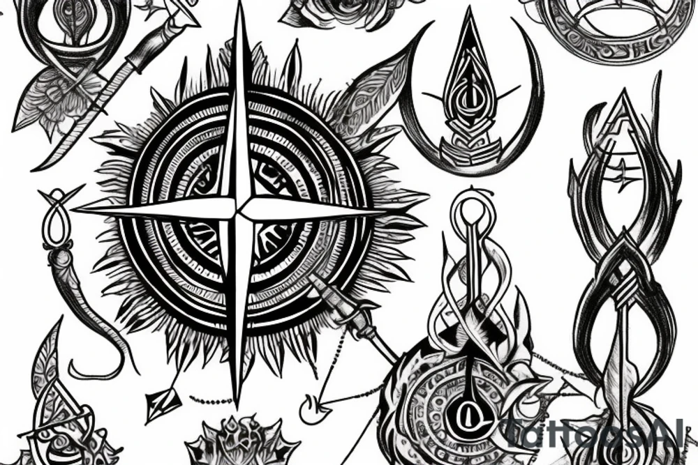 shiva trident with compass tattoo idea