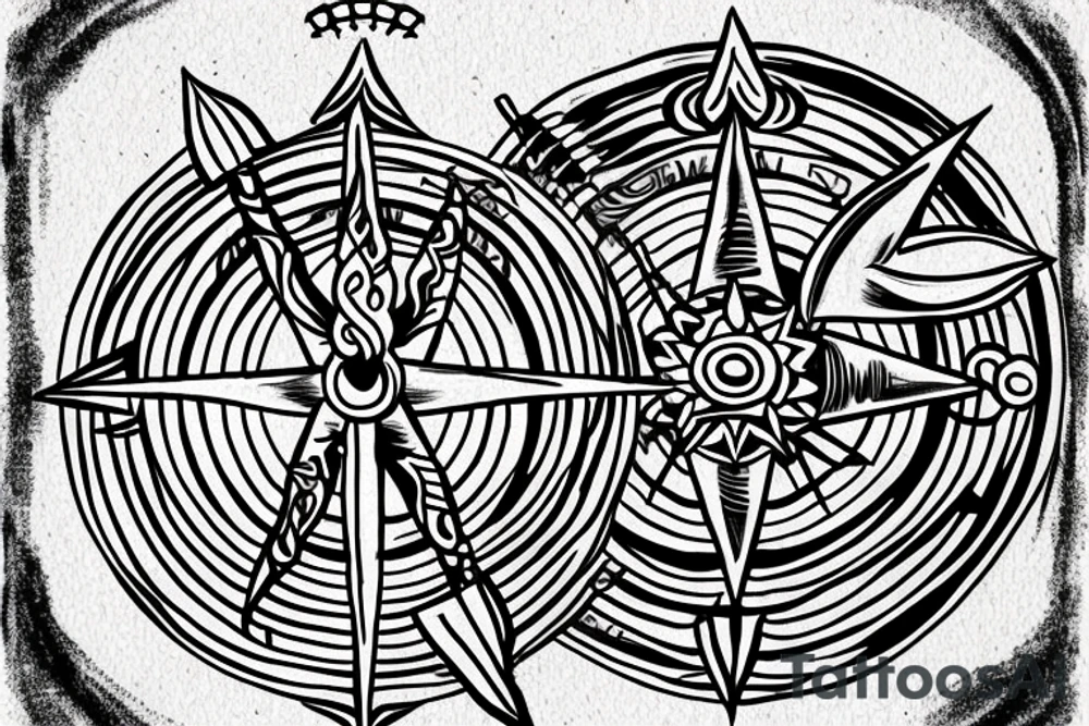 shiva trident with compass tattoo idea