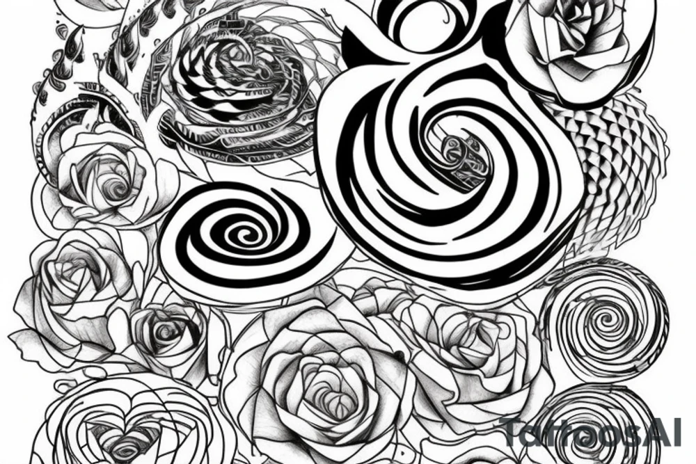 Elements of time, symbols of love, spiral staircase tattoo idea